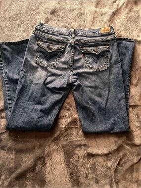 Levi's Women's Dark Blue Straight Leg Jeans with Embellished Back Pockets